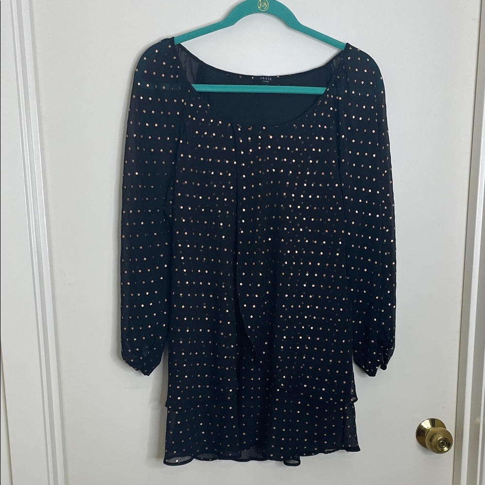 Haver Black Blouse with Gold Dots